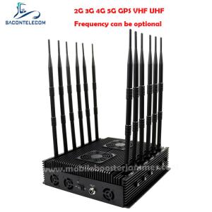 Quality Indoor 2.4G 5.8G Bluetooth WiFi Signal Jammer 12 Antennas 80w DCS PCS wholesale