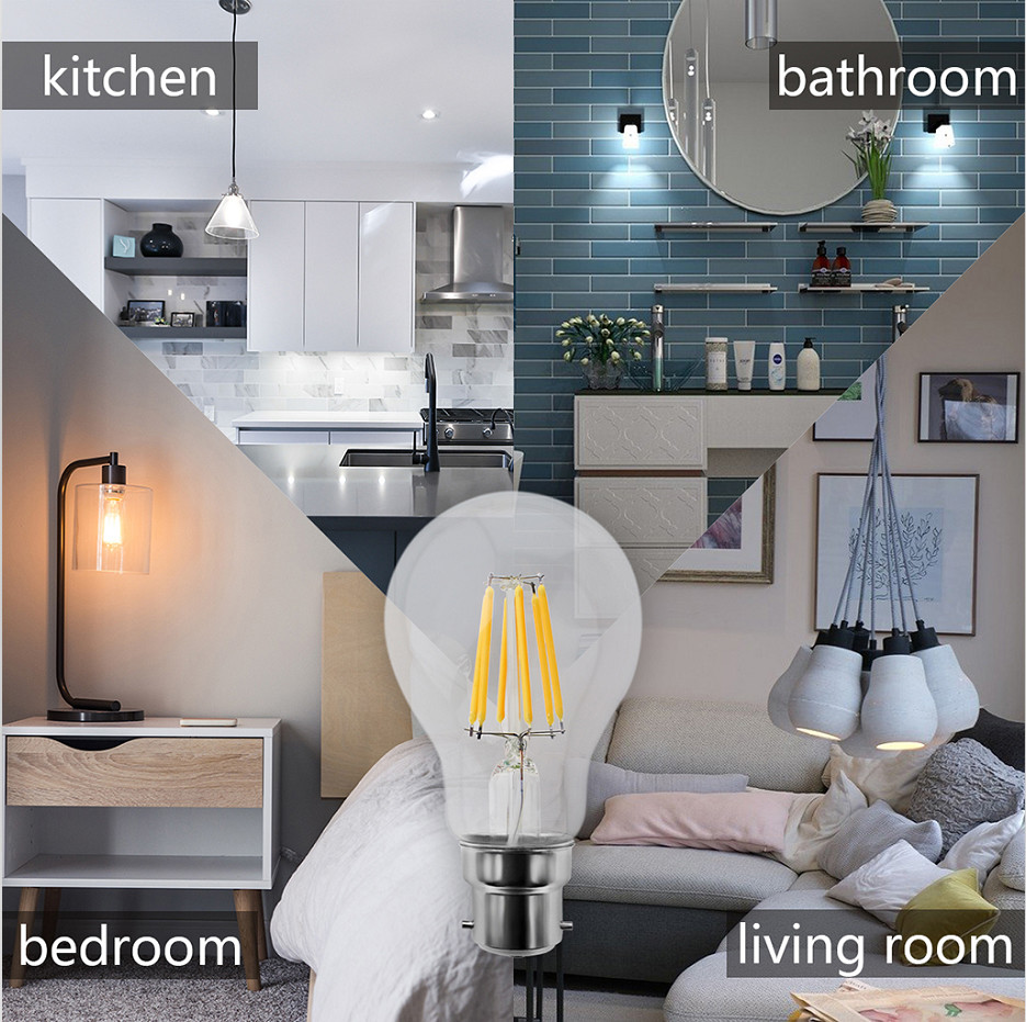 A60 B22 led filament bulb 6W led filament lights 220-240V filament bulb lamp