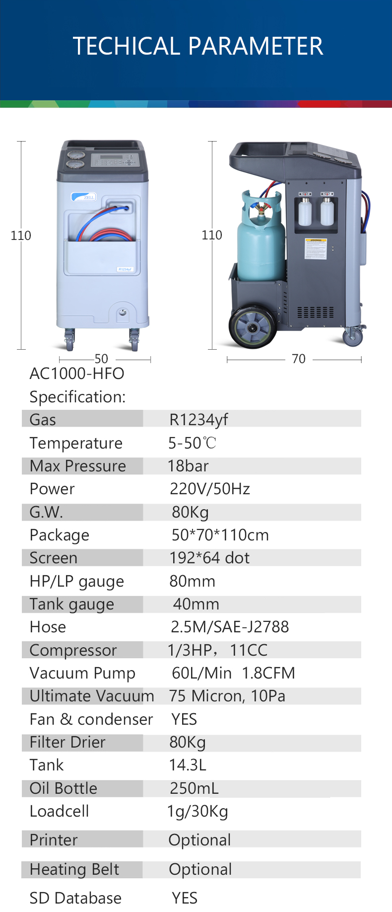 Aircon Refrigerant Gas Recovery Freon Recycling Machine For AC Management