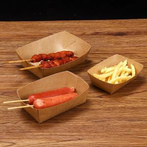 Quality Grade Oil-Proof Food Paper Tray Boat Kraft Paper Boxes for Fast Foods and Takeaway wholesale