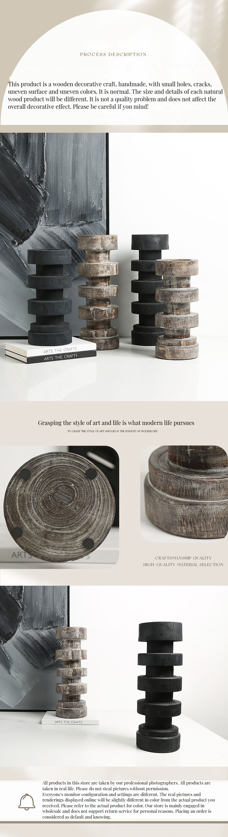 Wabi-sabi Style Ancient Wood Thread Candlestick Featuring Stone Candle for Home Decor