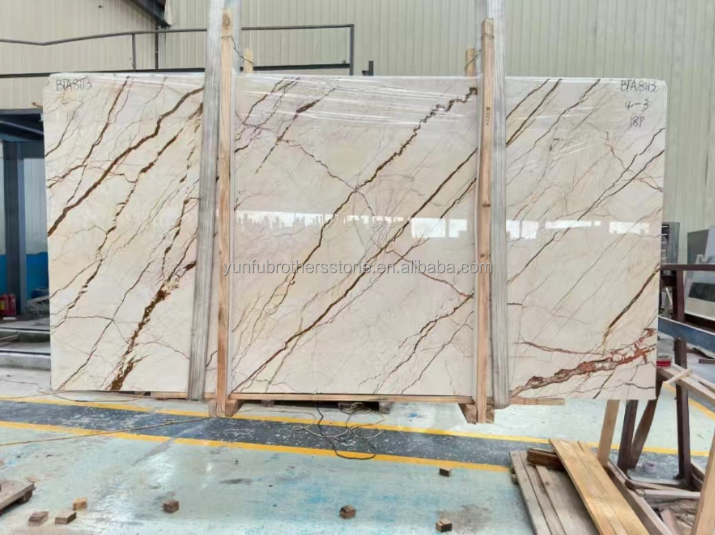Interior Stair and Floor Tiles Solfitel Gold Marble Big Slab in Modern Natural Style