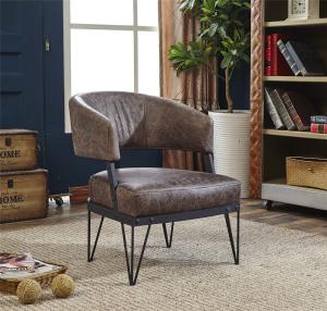 Quality Durable Leather Leisure Chair Matt Black Finish Iron Frame Unique Curve Armrest Shape wholesale
