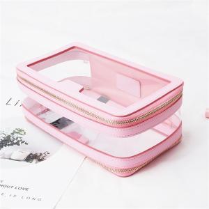 Quality Leather Trimmed PVC Cosmetic Bag Double Zippers wholesale