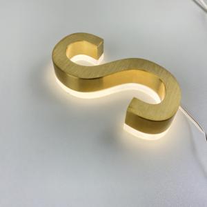 Quality Brush Ss 3d Letter Signgold Backlit Logo Light Up 20mm wholesale