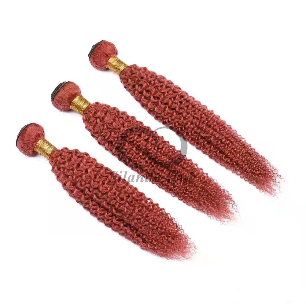 Red Kinky Curly Remy Human Hair Bundles Sew In Weave Bundles Brazilian Bundle Deals