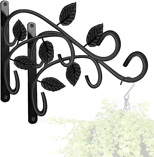 Rust-Resistant Plant Hanger Hook 12 Inch Black Iron Wall Mount Bracket for Hanging Plants