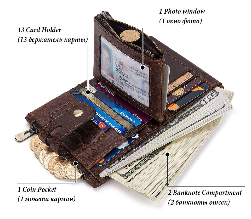 GENUINE LEATHER Lining Mini Wallet for Small Items Vintage Style Luxury RFID Purse