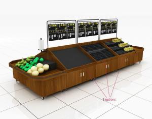 Quality supermarket wooden produce display table furniture wholesale