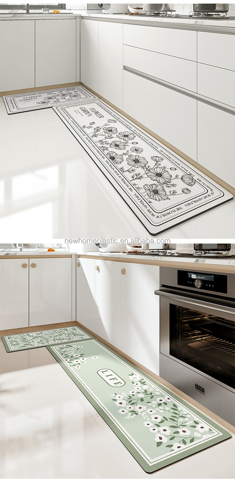 Square Kitchen Floor Mats 45*75cm /45*150cm Waterproof Anti-Slip PVC Bathroom Runner