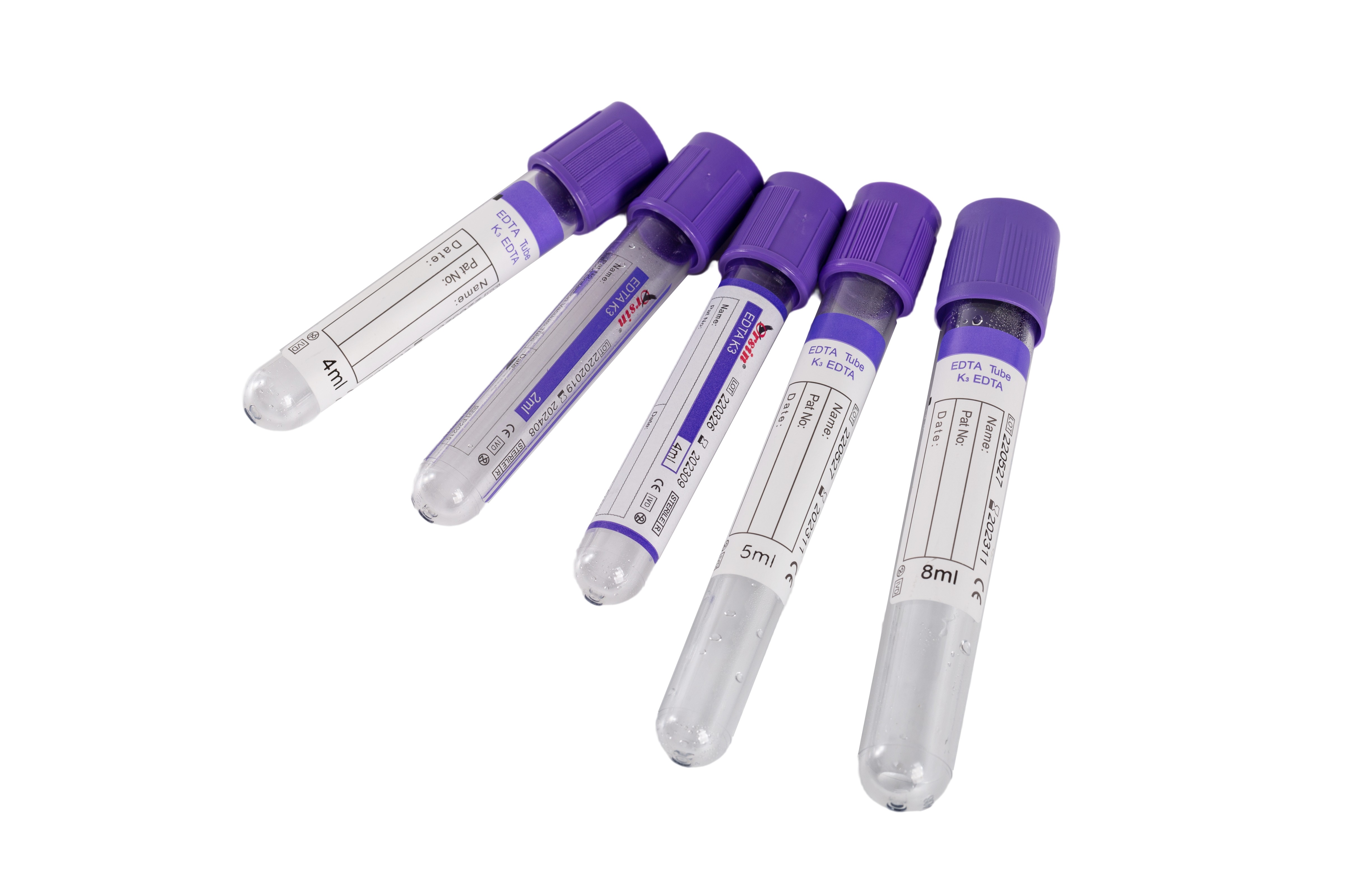 EDTA , EDTA K2 , EDTA K3 , Purple , Glass , PET , Plastic , 1-10mL , Anticoagulant , Whole Blood Collection