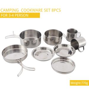 Quality 8pcs Camping Cooking Set Stainless Camping Set Hiking Pot ISO9001 wholesale