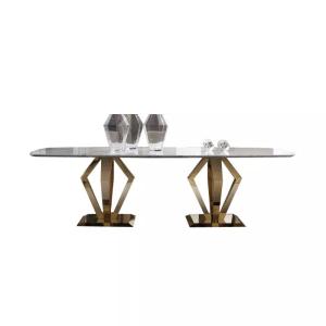 Quality Rectangular Modern Faux Marble Dining Table Gold Finish Diamond Leg Contemporary Style wholesale