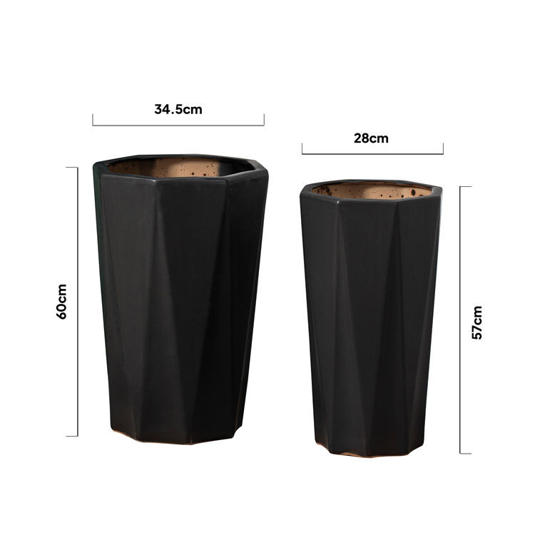 Minimalism tall gardening black planter outdoor garden home balcony decor ceramic flower plant pot