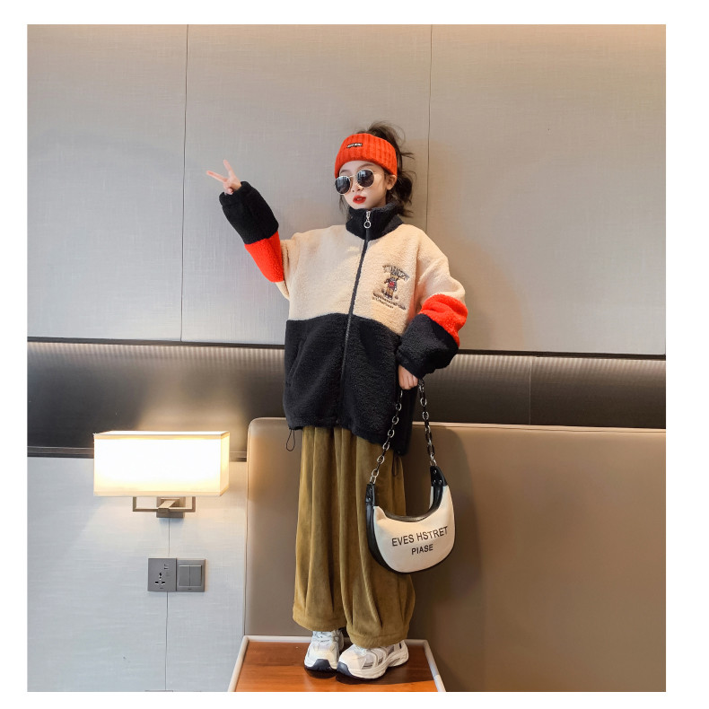 Embroidery Craft Lamb Fleece Jacket Autumn Winter Thickened Girls Cotton Padded Coat