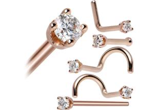 Quality ODM 18k Rose Gold Nose Ring , Nose Piercing Pin With 1.5-2.5mm Natural Diamond wholesale