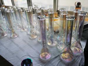 Quality Glass Shisha Rainbow Decorative Coatings, Glassware PVD Vacuum Coating, Glass Ashtray Rainbow colors wholesale