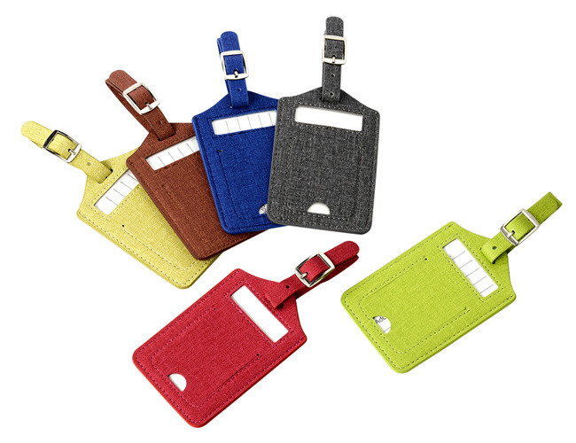 Pantone Color Rectangle Fabric Luggage Tag Travel Pu Leather Advertising Gift