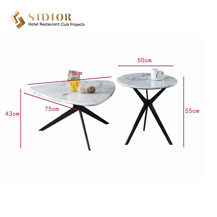 Restaurant Coffee Table, Corner Table, Center Table, Tea Table, Side Table, Natural Marble Top, Powder Coated Steel Base