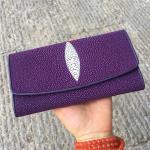 Unisex Authentic Stingray Skin Male Long Trifold Wallet Genuine Leather Women