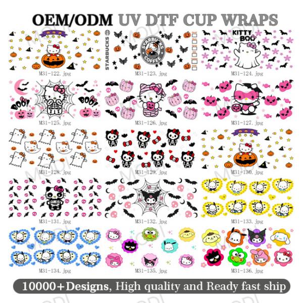 UV DTF Cup Wrap Transfer Stickers For Cartoon Wipe-Off Stickers Waterproof