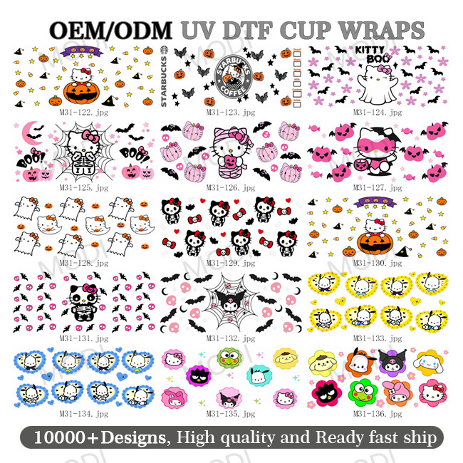 Factory Hot Sale Good Quality Ready To Ship Cartoon Transfer Logo Sticker Vinyl UV DTF Cup Wrap Transfers 16oz