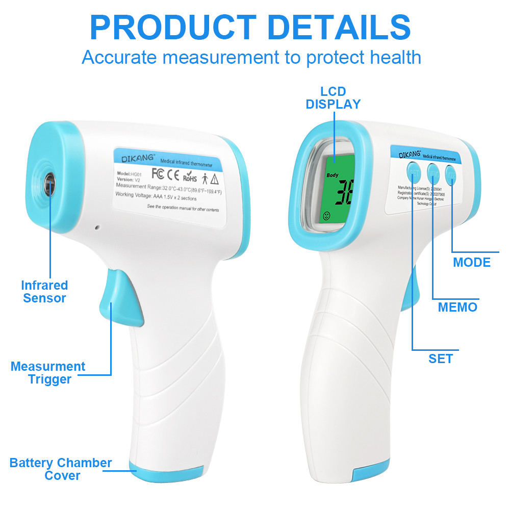 Adul Forehead Digital Infrared Thermometer No Contact With LCD Screen Display