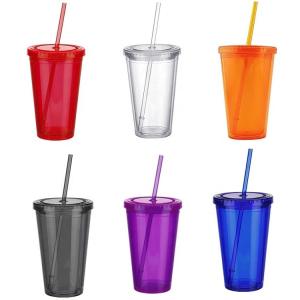Quality Red Pink 500ml Plastic Drinking Glasses Tumbler Cups Double Wall wholesale