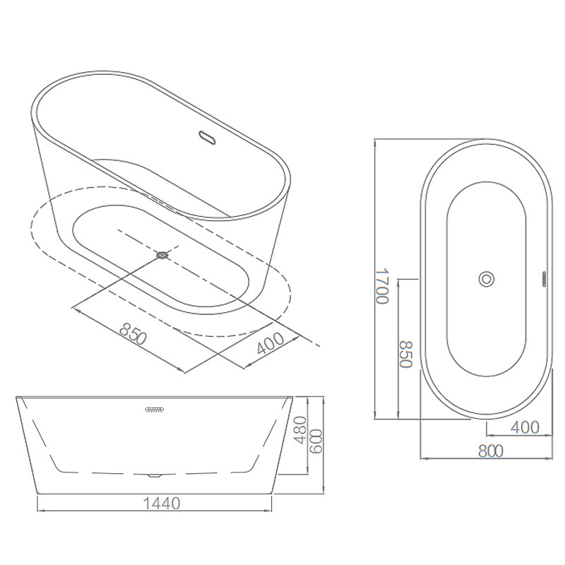 ARROW Free Standing Bathtub , Acrylic Soaking Bathtub L1700×W800×H600mm