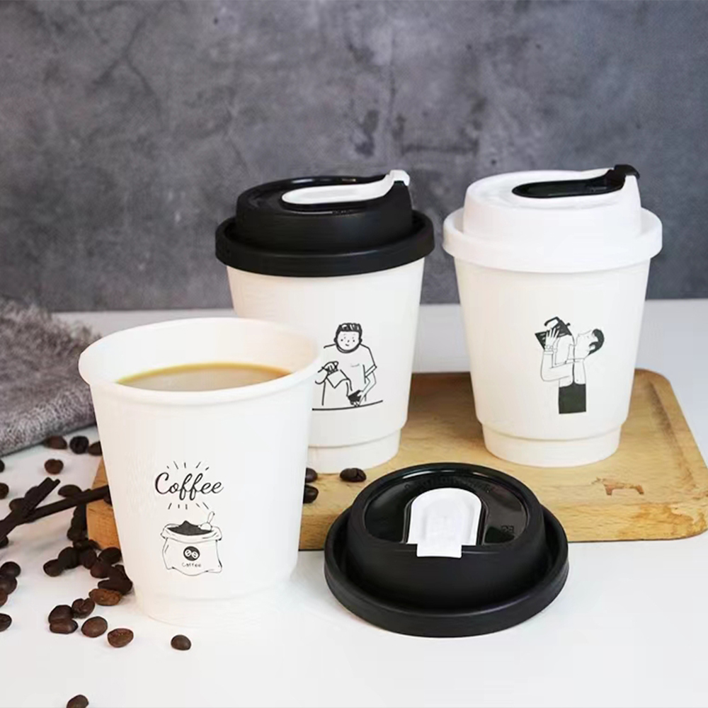 9 - 12OZ Eco Friendly Coffee Tea Drinks Takeaway Disposable Paper Cup With Lids
