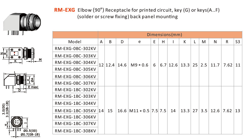 Straight Solder Printed Circuit Connectors , Right Angle Pcb Connector RM-EXG 8 PIN