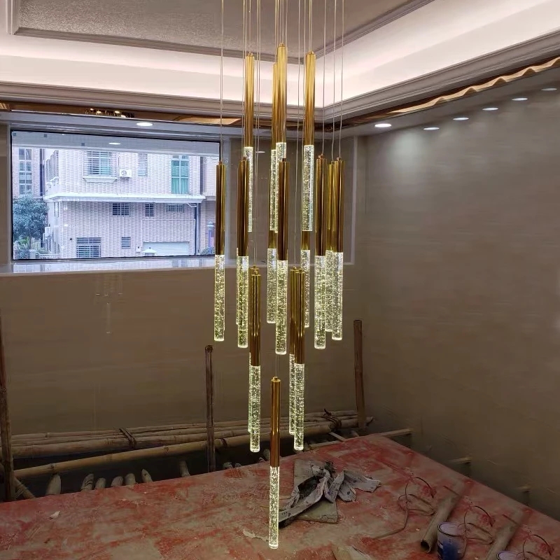 Modern Led Crystal Chandelier For Staircase Lobby Mall Villa Gold loft hanging lamp(WH-NC-84)