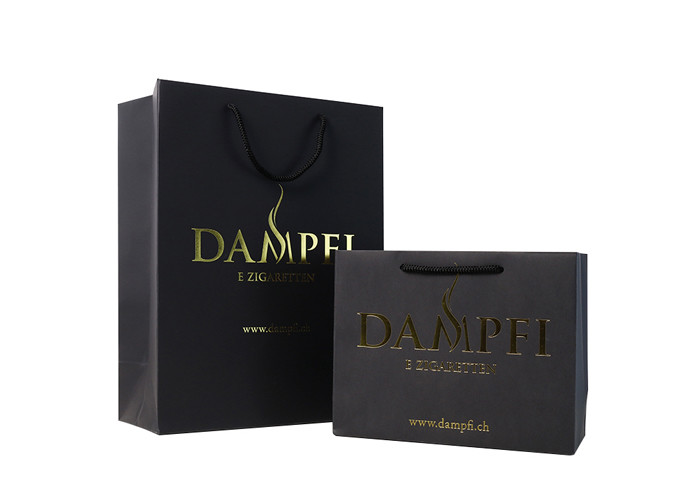 250gsm Personalized Shopping Bags For Business Black Card Gold Foiling Matt Finish