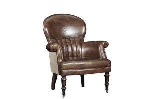 Quality 32'' American Vintage Cigar Leather High Back Armchair Solid Wood Legs with wheels wholesale