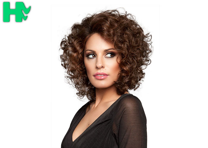 Cheap European Amerian Styles Brown Short Curly Synthetic Hair Wig