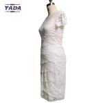Fashion lace v-neck short sleeve elegant women ladies white dress for mature