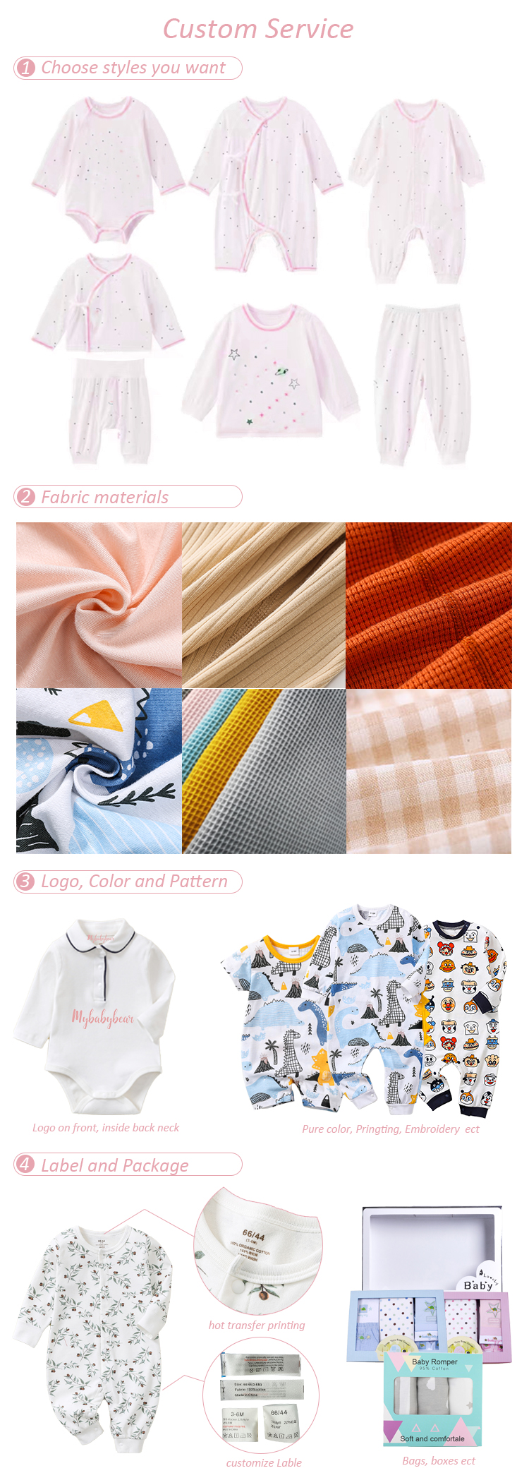 OEM ODM factory 100% Cotton Long Sleeve Unisex Baby Clothing Customized Logo Infant Baby Rompers