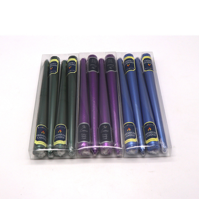 Factory wholesale high quality electroplating multiple colored gold silver long burning non drip taper candles