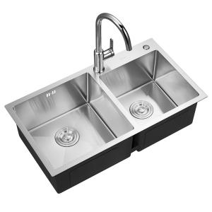 Quality ASC32N7802 Stainless Steel Kitchen Sink 760x380mm Two Square Shape Bowl wholesale