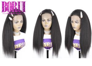 Quality Kinky Straight Human Frontal Wigs Glueless Swiss Lace Frontal Natural Colors wholesale