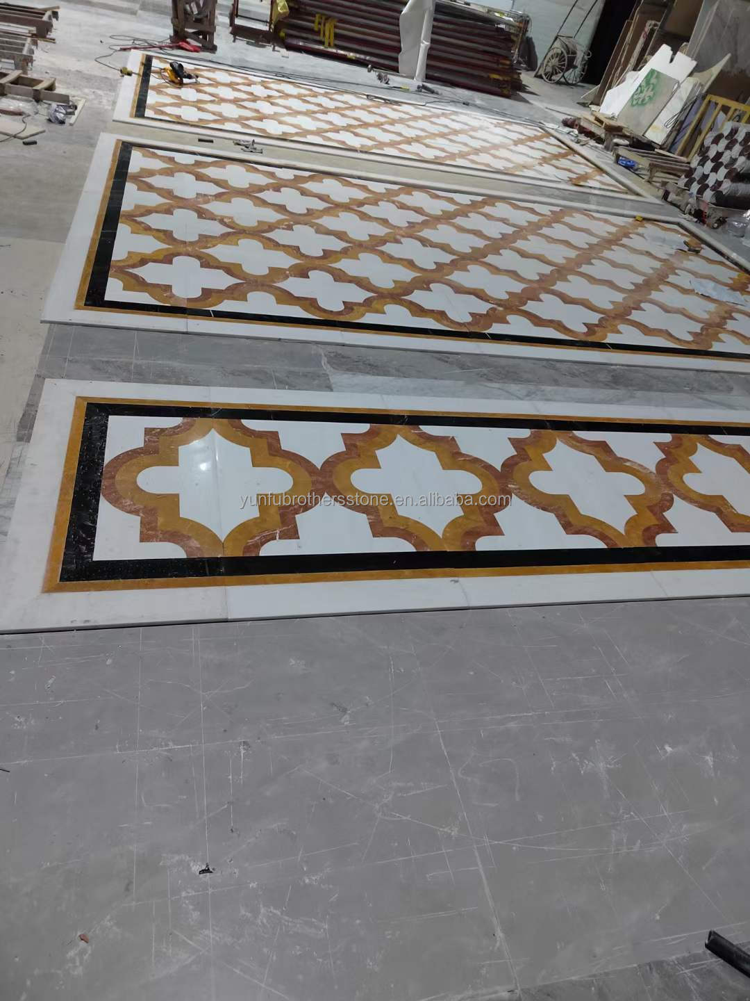 White and Yellow Marble Water Jet Carpet in Modern Design Style for Living Room Villa