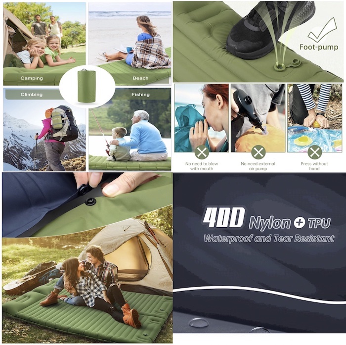 40D Nylon TPU Inflatable Mountain Sleeping Bags Built In Foot Pump Portable Air Mattress