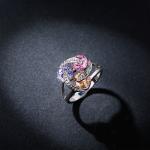 Luxury Female Big Crystal Round Engagement Ring Cute 925 Silver Zircon Stone