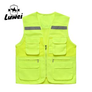 Quality Custom Logo Thin Multiple-pockets Waistcoats Utility Reflectives Strip Road Volunteer Work Clothes Reflective Safety Vest wholesale