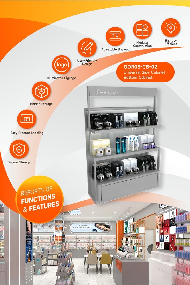 GDR03-CB-02 Universal Side Cabinet with 40mm Soft Film Light Box and Black Aluminum Price Tag Holder for Fashion Boutiques