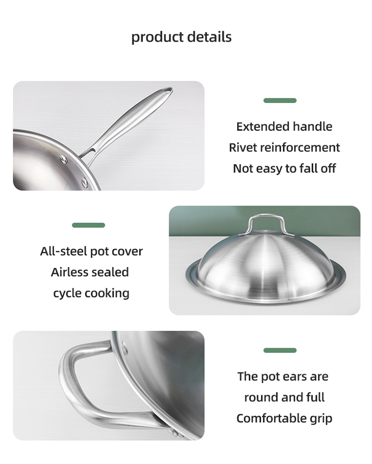 High Quality Cooks Standard Silver Fry Pan Stainless Steel Multi-Ply Clad Wok with High Dome lid