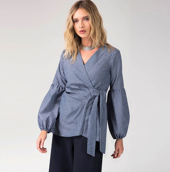 Fashion Womans Big Sleeve Blouse With Stripe