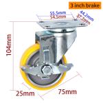 Yellow TPU Tread Light Duty Casters 3 Inch Swivel Plate Casters
