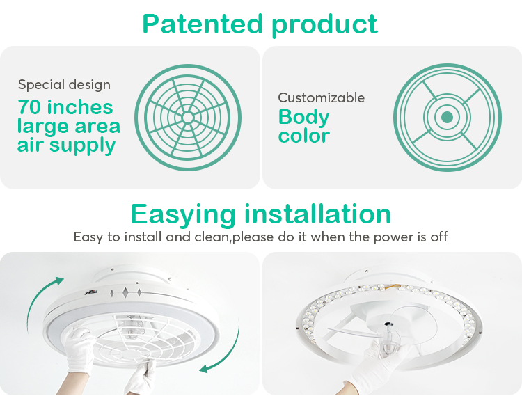 Silent High Speed 20 Inch LED Ceiling Fan with Smart Control and Decorative Lighting