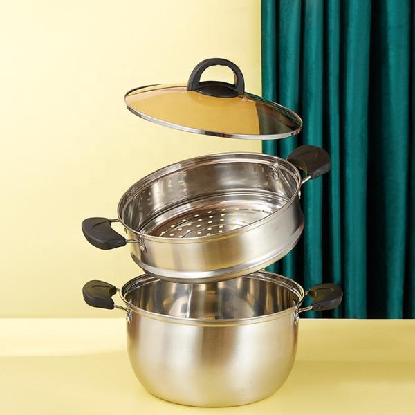 Factory Price Silver Two Layers Stainless Steel Saucepot Food Steamer Pots Soup
